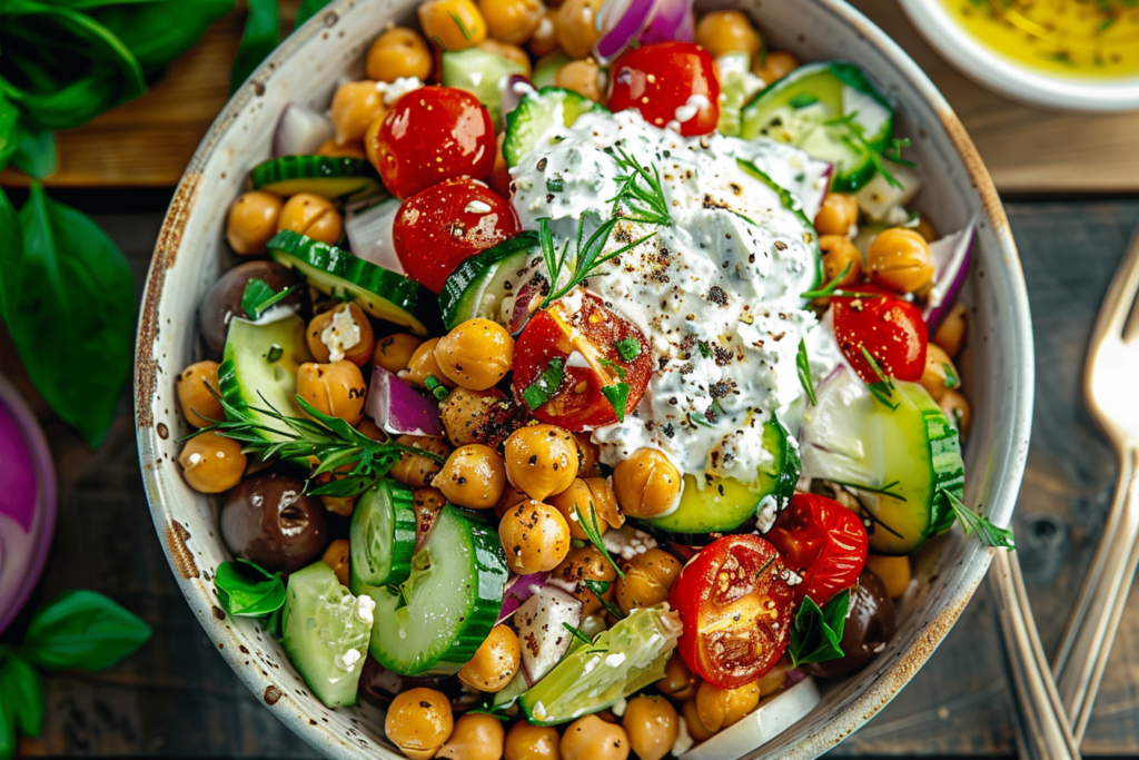 Chickpea Greek Salad with Tzatziki Dressing: A Veggie Protein Delight -spxwevolution.top