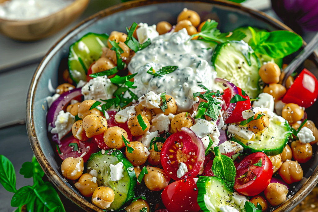 Chickpea Greek Salad with Tzatziki Dressing: A Veggie Protein Delight -spxwevolution.top