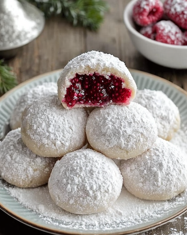 Delicious Raspberry-Filled Almond Snow Cookies Perfect for Holiday Baking