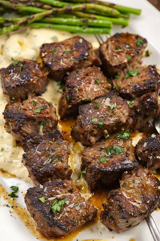 Irresistibly Delicious Garlic Butter Steak Bites with Parmesan Cream Sauce
