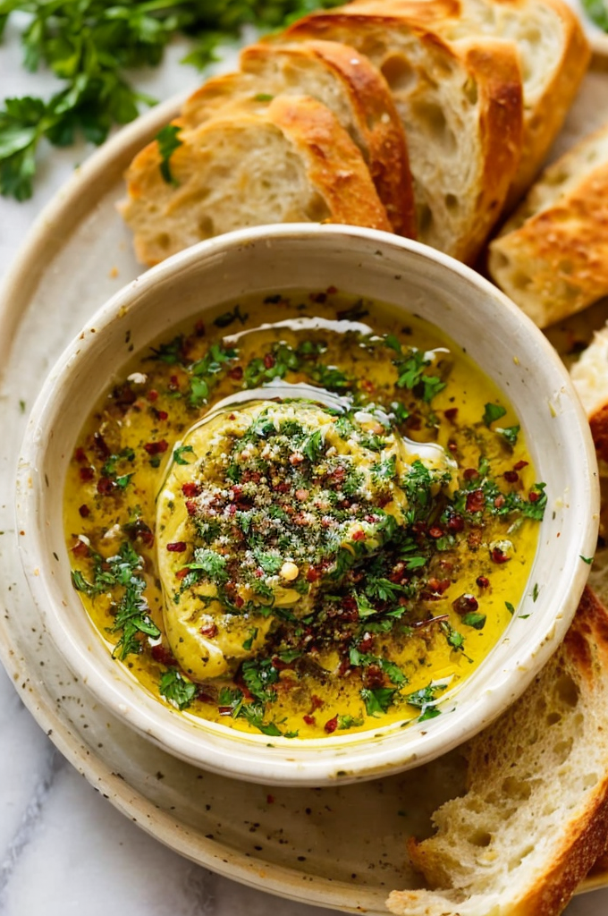Delicious Olive Oil Dip with Warm Bread: A Simple Recipe