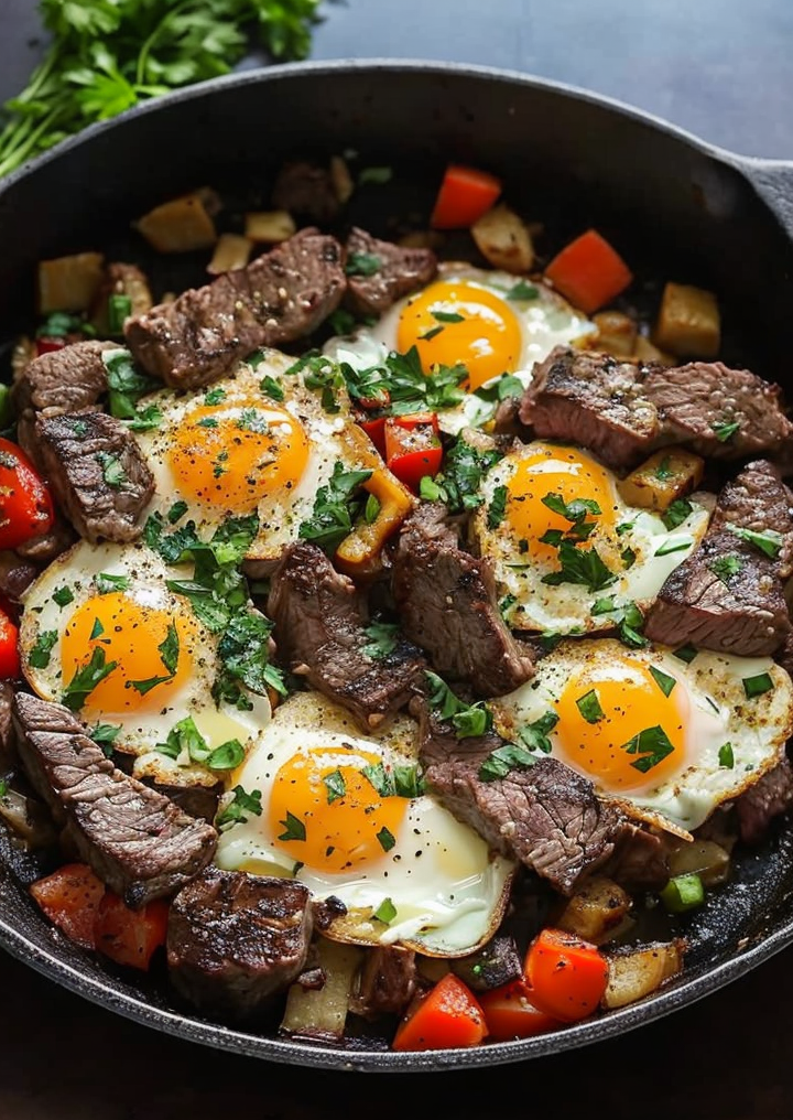 Satisfy Your Cravings with This Delicious Steak and Eggs Hash