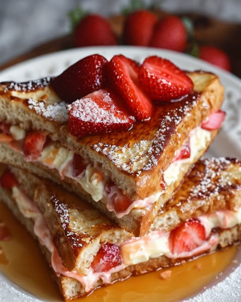 Indulge in Irresistible Strawberry Cheesecake Stuffed French Toast Delight