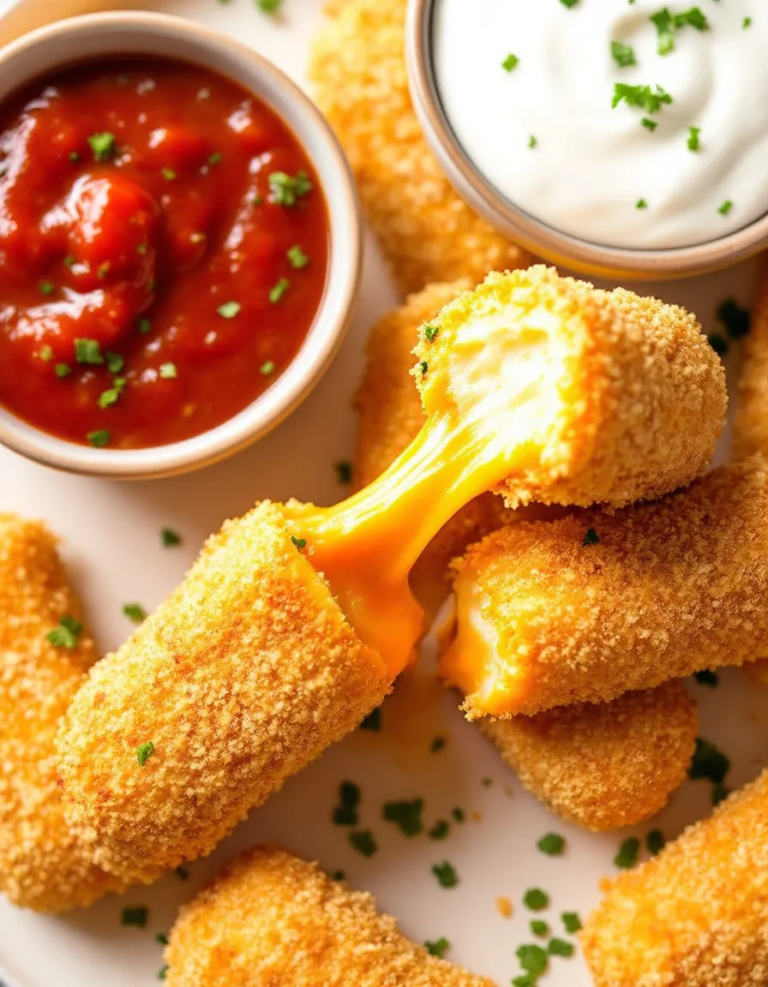 Easy Crispy Mozzarella Sticks with Marinara and Creamy Dip