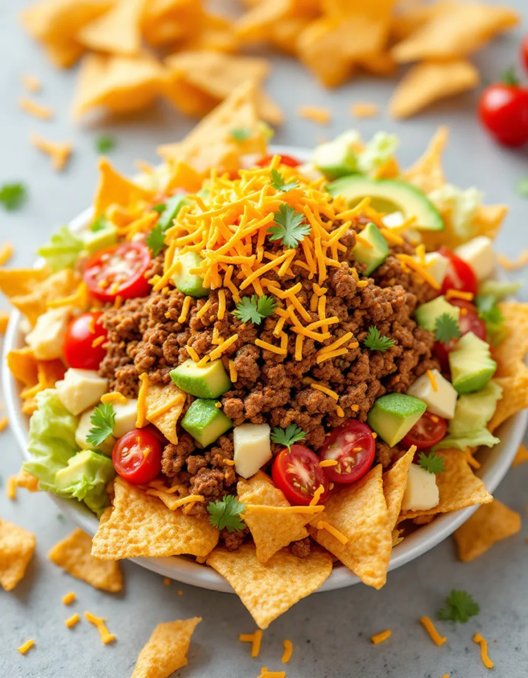 Easy Doritos Taco Salad with Ground Beef and Cheese