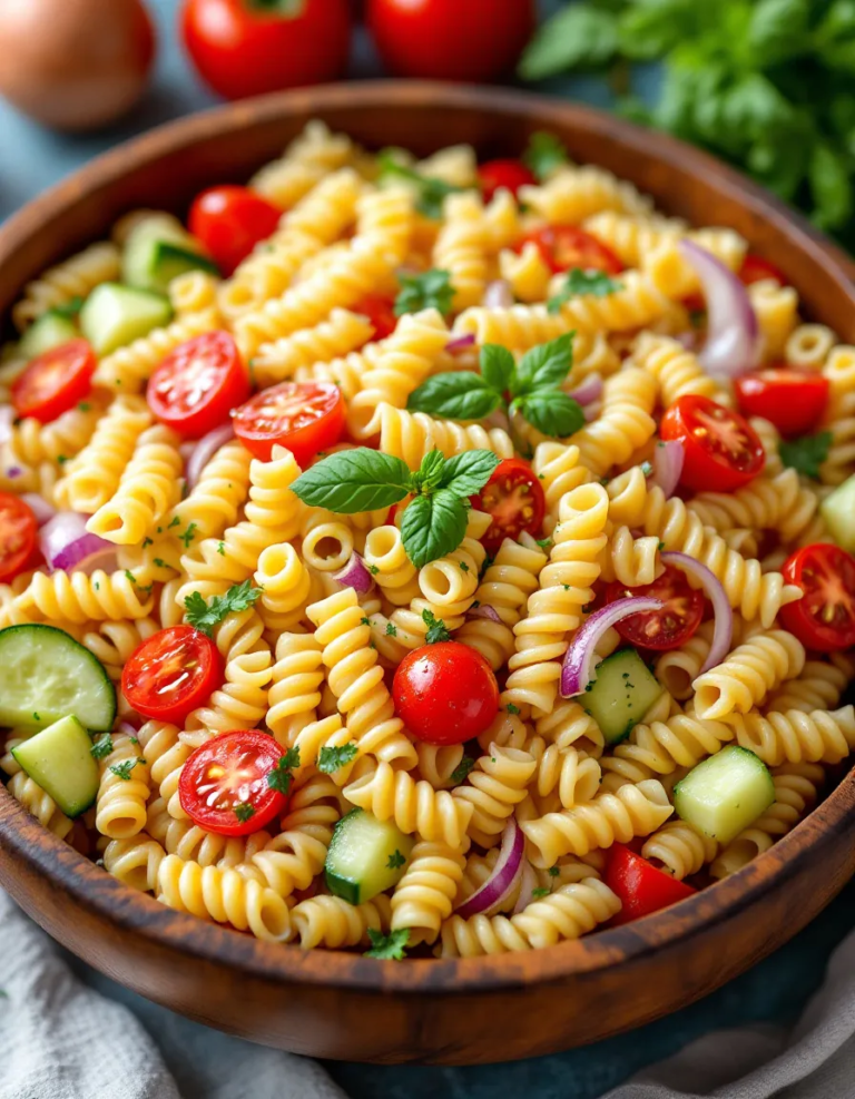 Easy Pasta Salad with Fresh Vegetables and Zesty Dressing