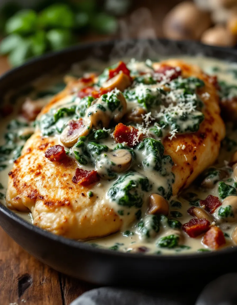 Easy Smothered Chicken with Creamed Spinach and Bacon