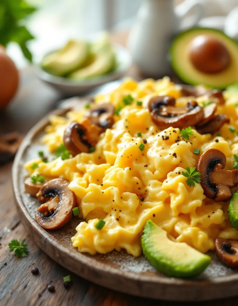 Best Scrambled Eggs with Mushrooms and Avocado
