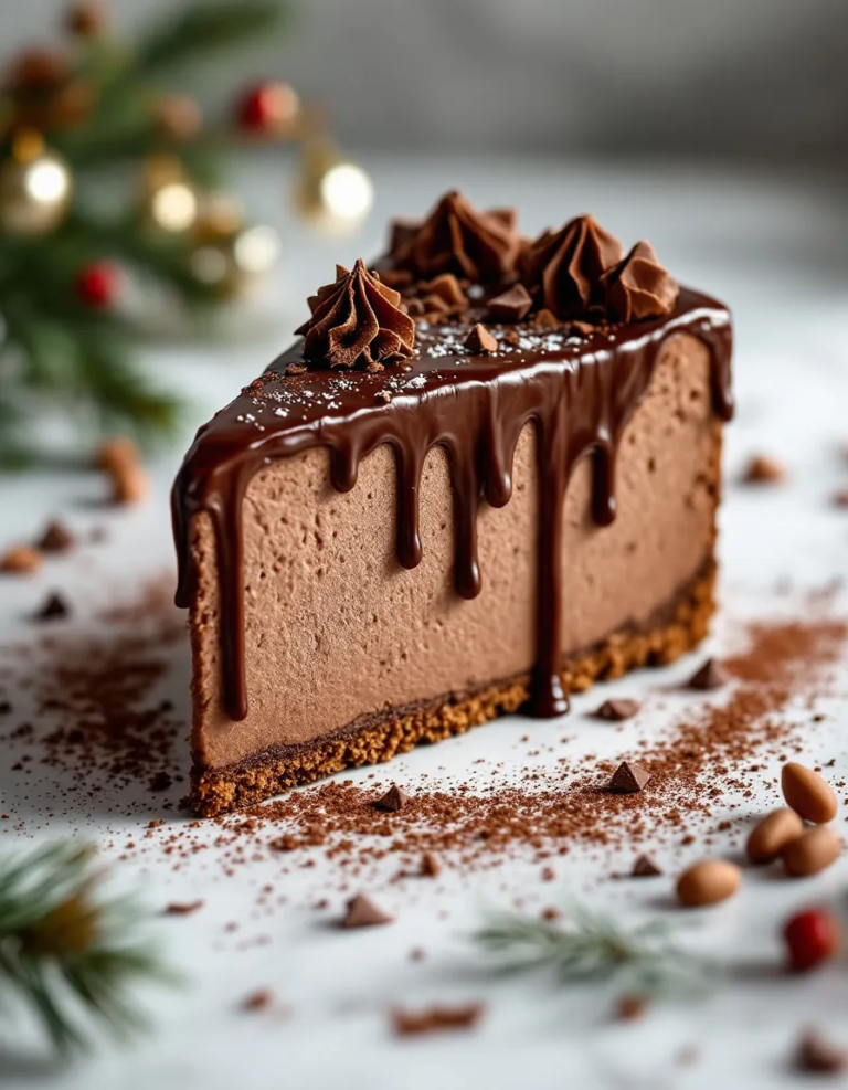 Easy No-Bake Chocolate Cheesecake – Perfect Christmas Dessert