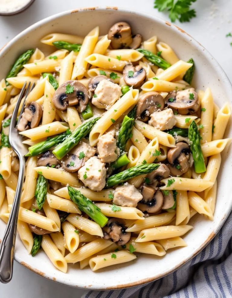 Creamy Mushroom and Asparagus Chicken Penne – Easy Recipe