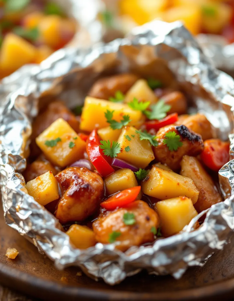 Easy Hawaiian BBQ Chicken and Pineapple Foil Packets