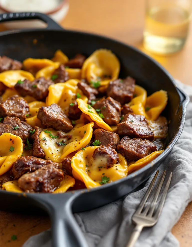 Easy One-Skillet Garlic Butter Steak & Cheese Ravioli