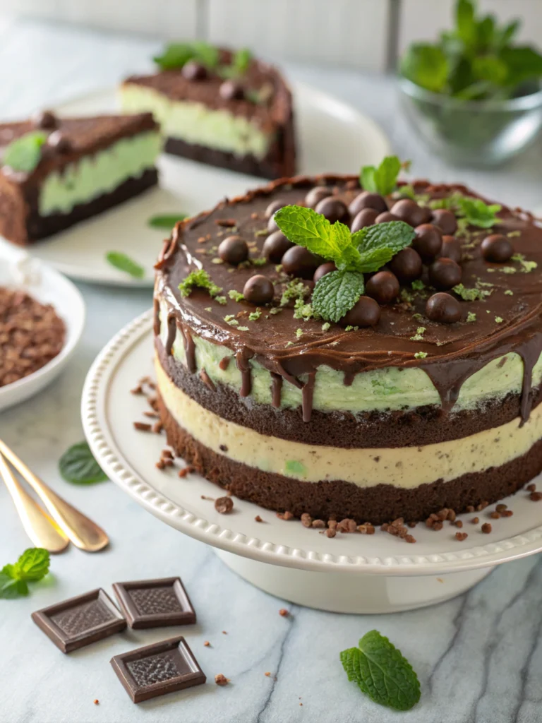 Ultimate Mint Chocolate Fudge Cheesecake Cake Recipe